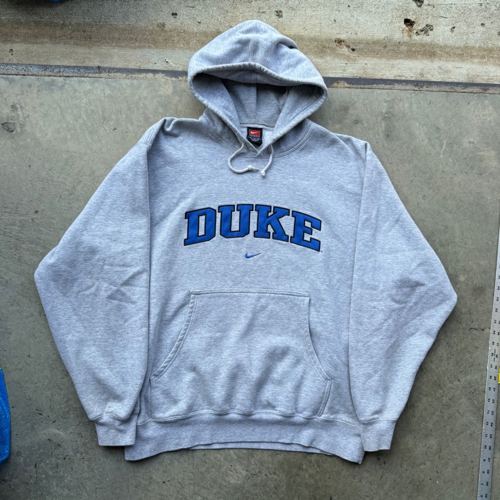 Vintage Nike Team Duke University Blue Devils Hoodie Gray XL Spellout